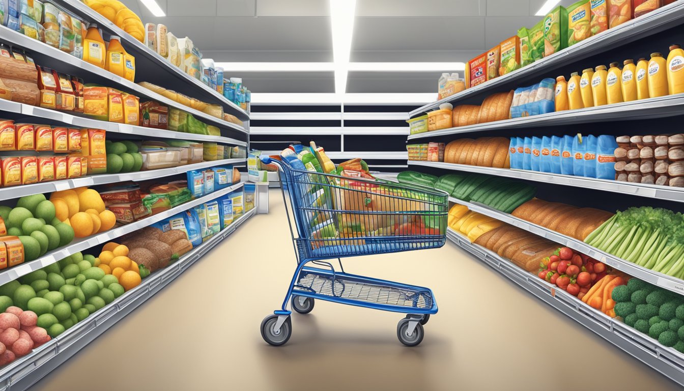 A full grocery cart with household essentials at Lidl