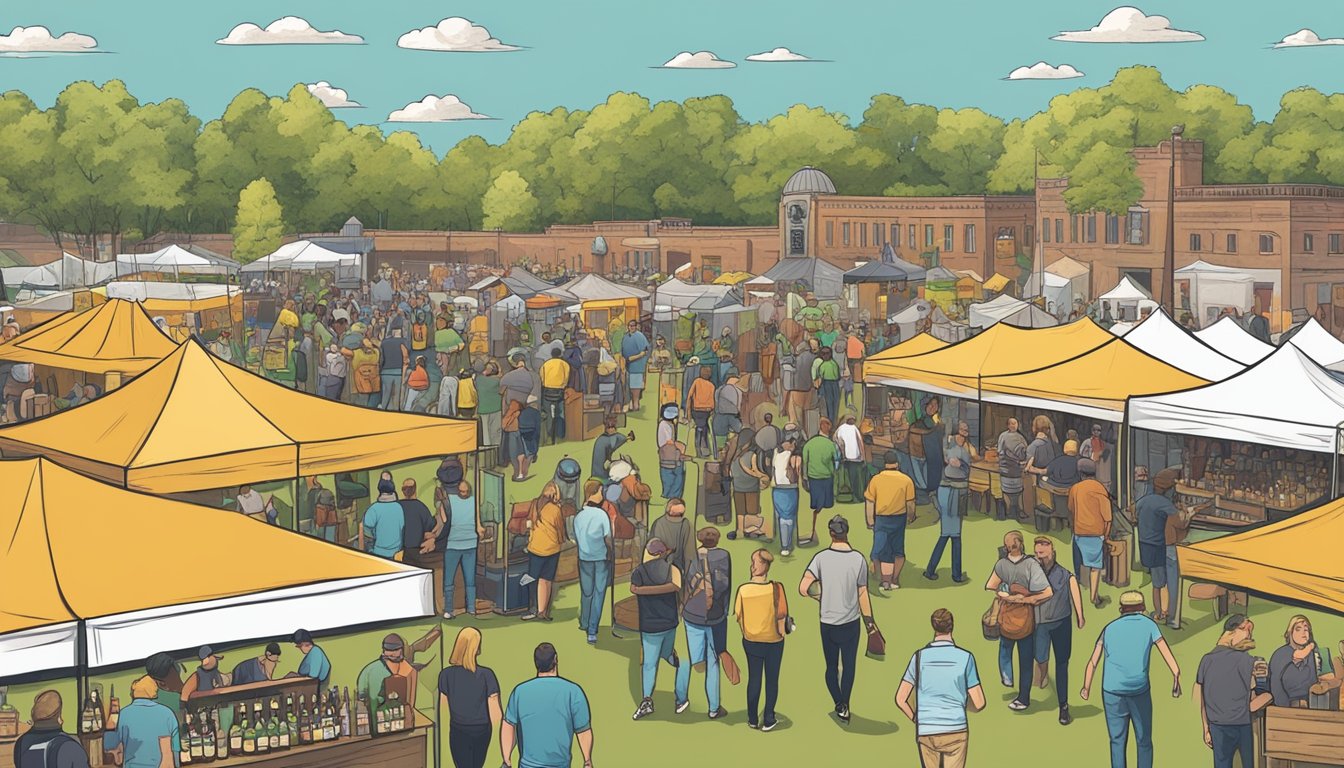 A bustling craft beer festival in Hartford, CT with a variety of local breweries showcasing their unique brews to a crowd of beer enthusiasts