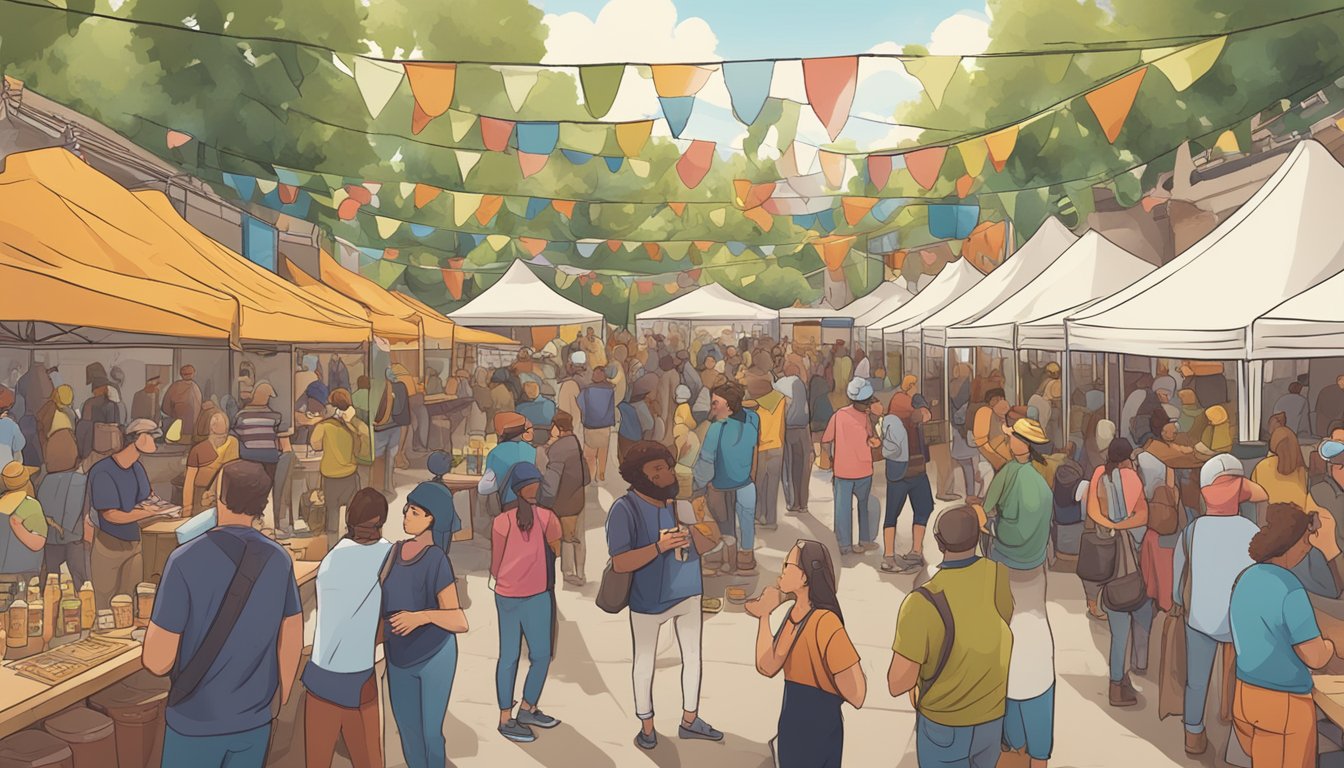 A bustling craft beer festival with diverse vendors and lively conversations