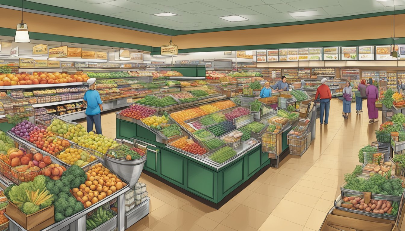 A bustling grocery store with vibrant specialty departments and offerings at Wegmans