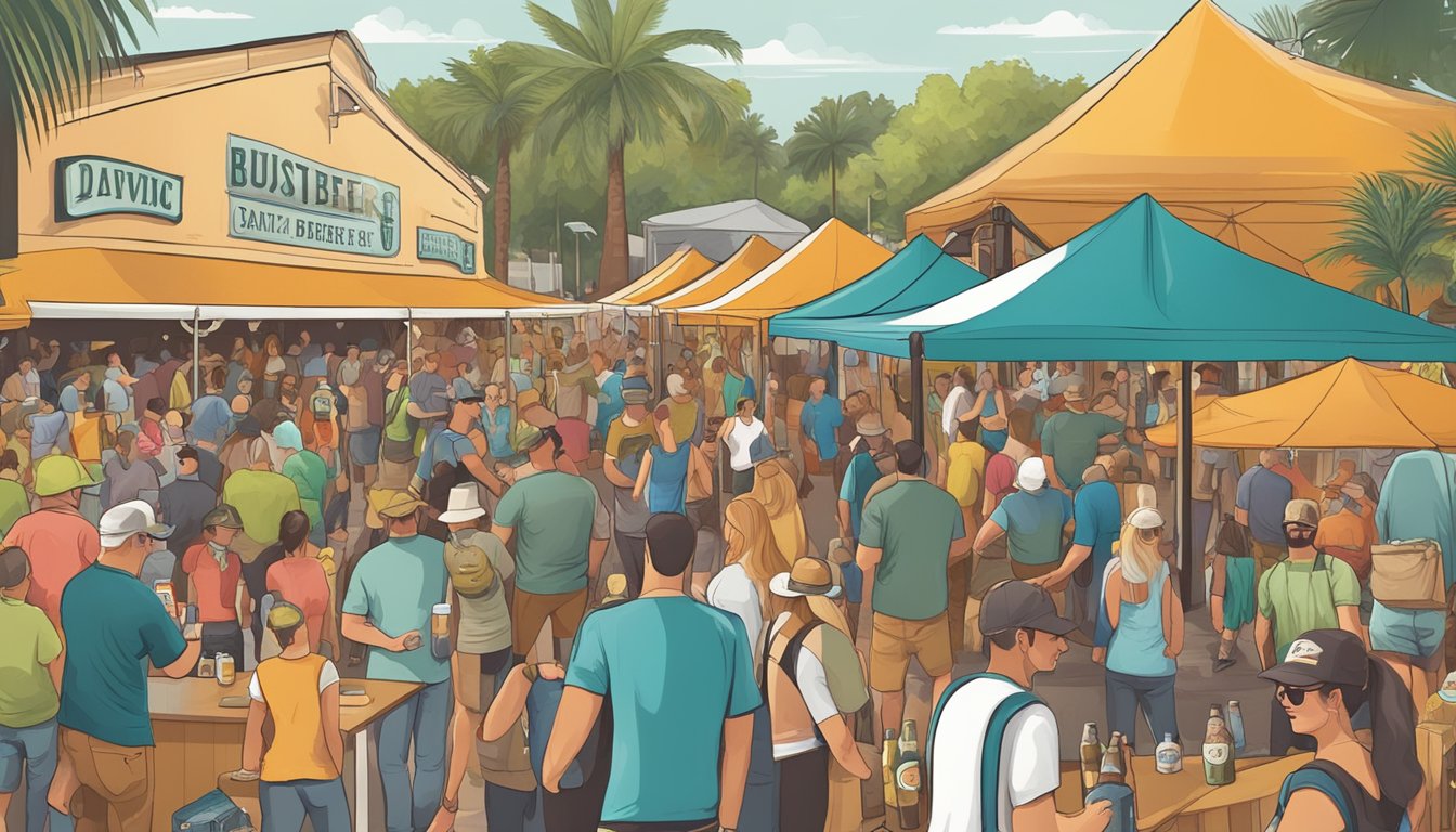 A bustling craft beer festival in Davie, FL, with local breweries showcasing their unique brews and attracting a diverse crowd of beer enthusiasts