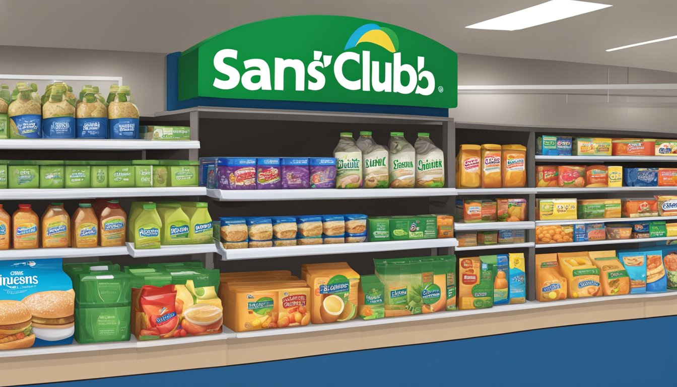 A display of Sam's Club Brands groceries on shelves