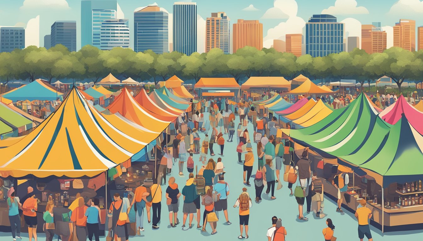 A bustling craft beer festival in Tampa, FL with colorful tents, live music, and excited patrons sampling new releases