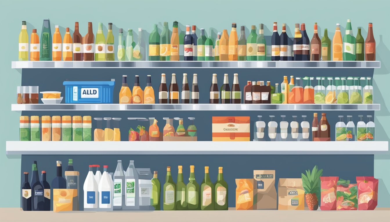 A busy checkout counter at Aldi with alcohol displayed among the groceries