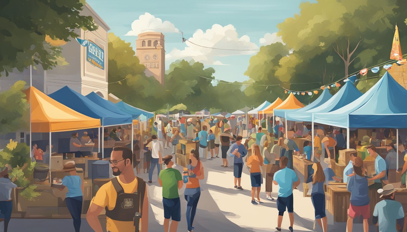 A bustling craft beer festival in Lakeland, FL showcases local breweries and innovative flavors, with community members enjoying the lively atmosphere