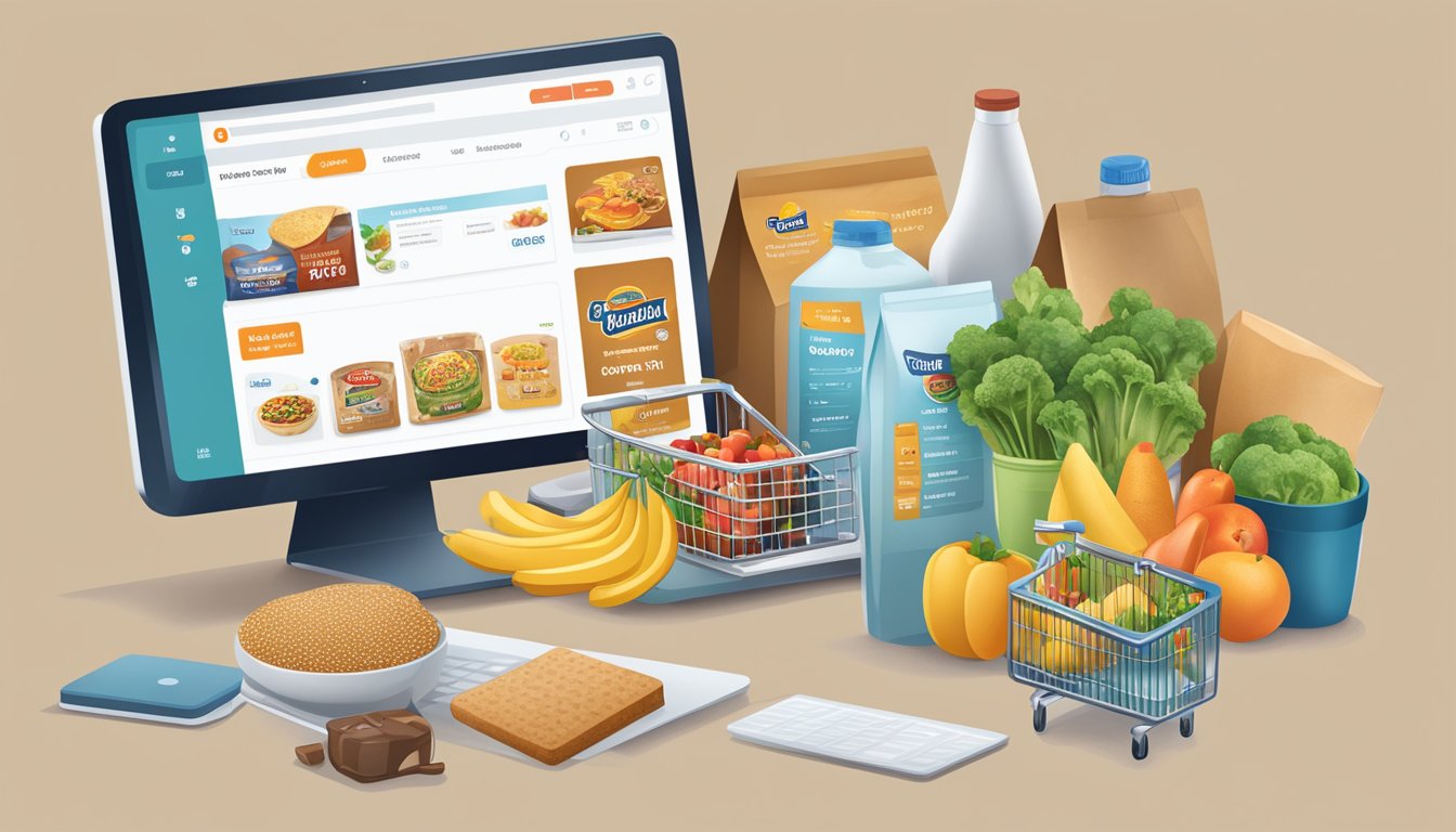 A computer screen displaying Giant Eagle's online grocery ordering website, with various food items and a shopping cart icon