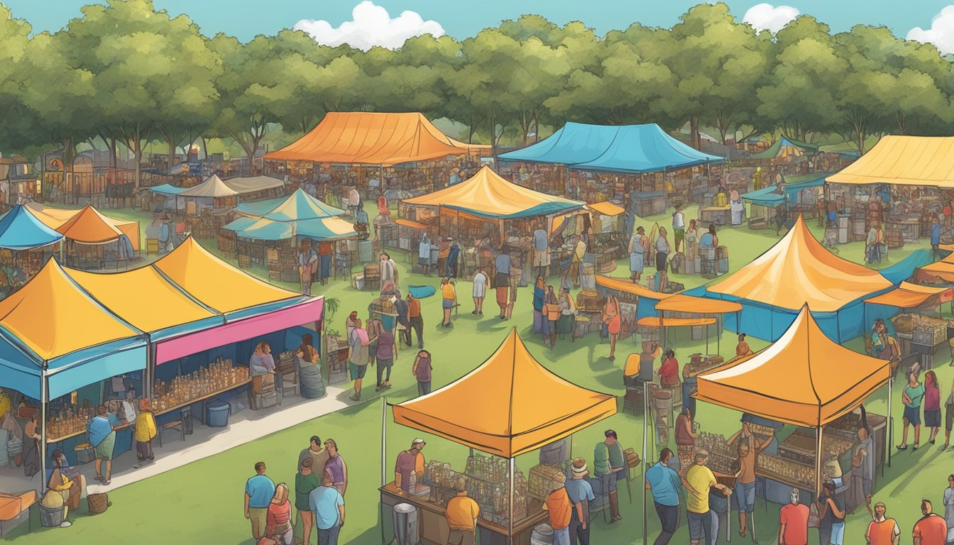 A bustling craft beer festival in Pembroke Pines, with colorful tents, live music, and a variety of local breweries showcasing their unique brews