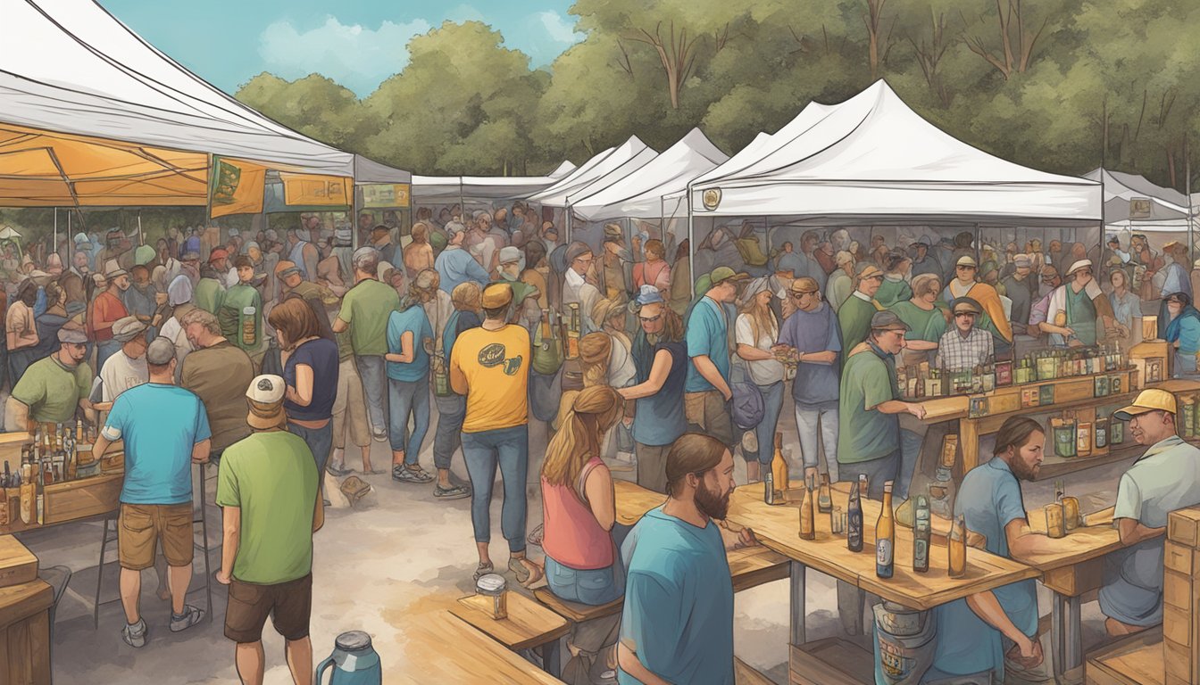 A bustling craft beer festival in Tallahassee, with a variety of local breweries showcasing their unique and innovative beer selections