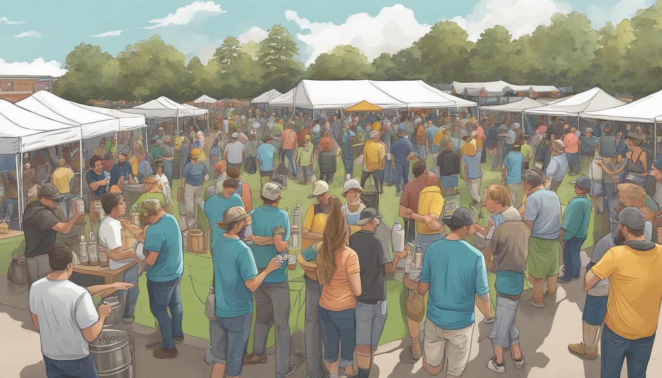 A bustling craft beer festival in Augusta, GA, with brewers educating attendees on the art of beer making