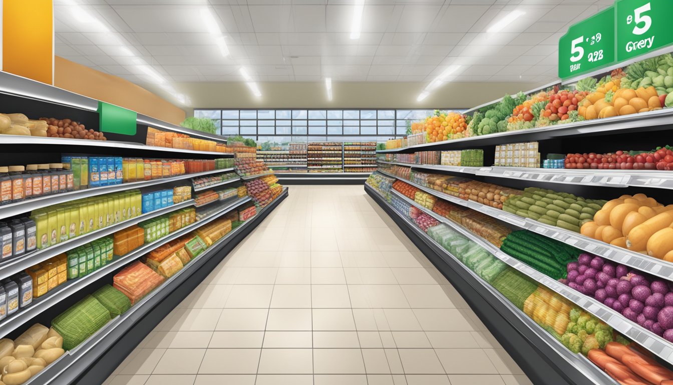 Aisle of Brookshire's grocery store with digital price tags and technical equipment