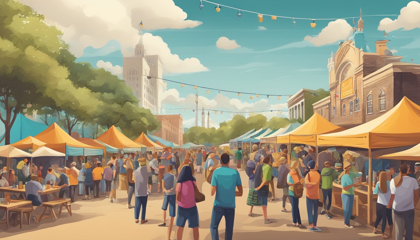 A bustling craft beer festival in Savannah, GA with a variety of local brews and a vibrant culinary scene