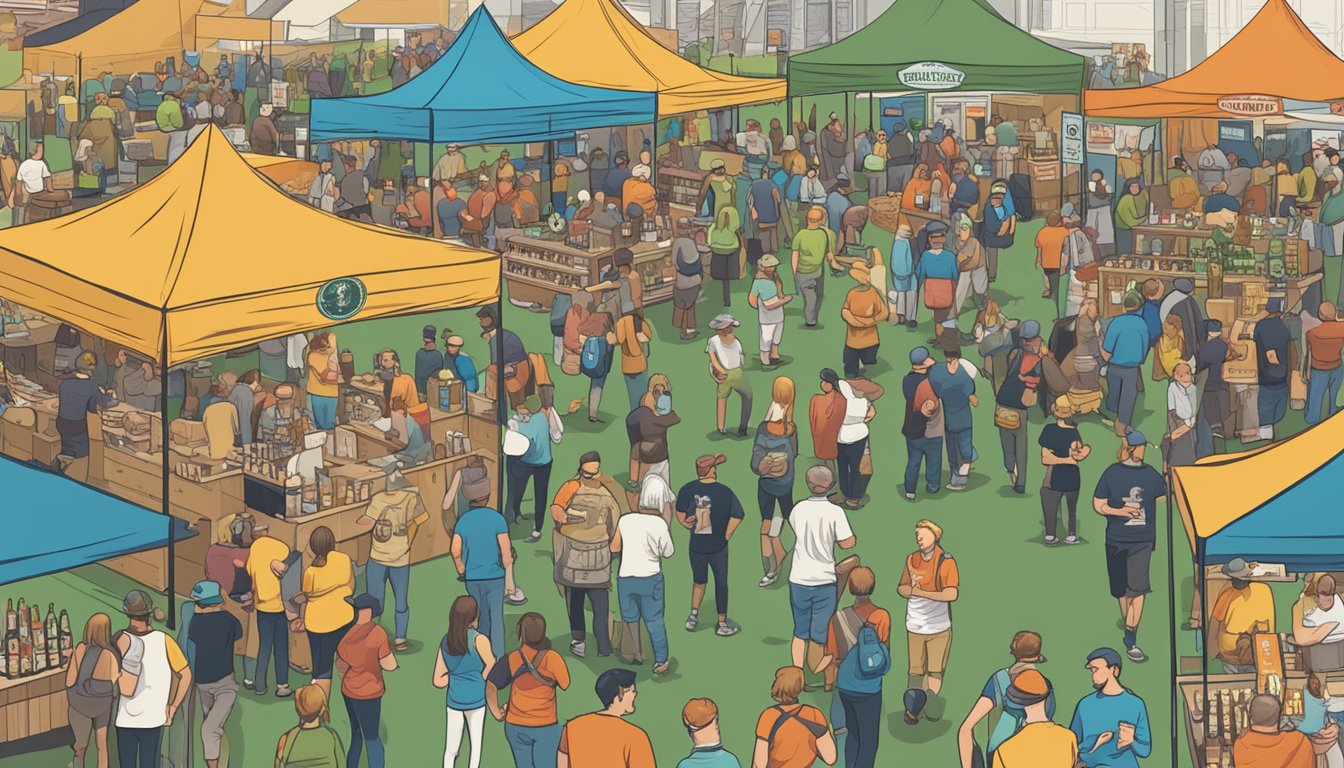 A bustling craft beer festival in Indianapolis, with vendors showcasing local brews and enthusiasts engaging in educational discussions