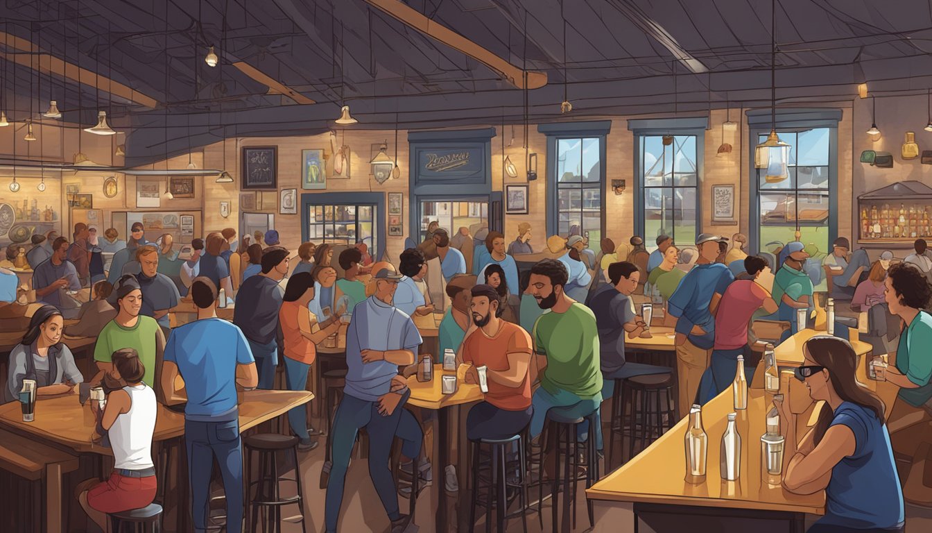 A bustling taproom with diverse patrons enjoying craft beer in Baton Rouge, Louisiana