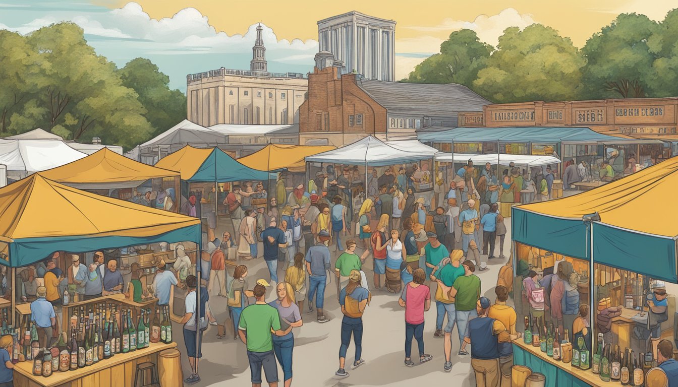 A bustling craft beer festival in Baton Rouge, with a diverse array of breweries showcasing their latest creations to eager beer enthusiasts