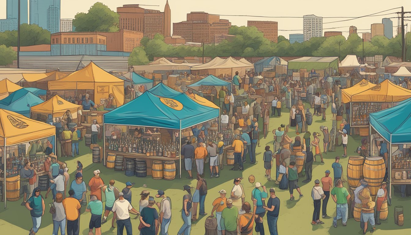 A bustling craft beer festival in Shreveport, Louisiana, with a diverse array of local breweries showcasing their best brews