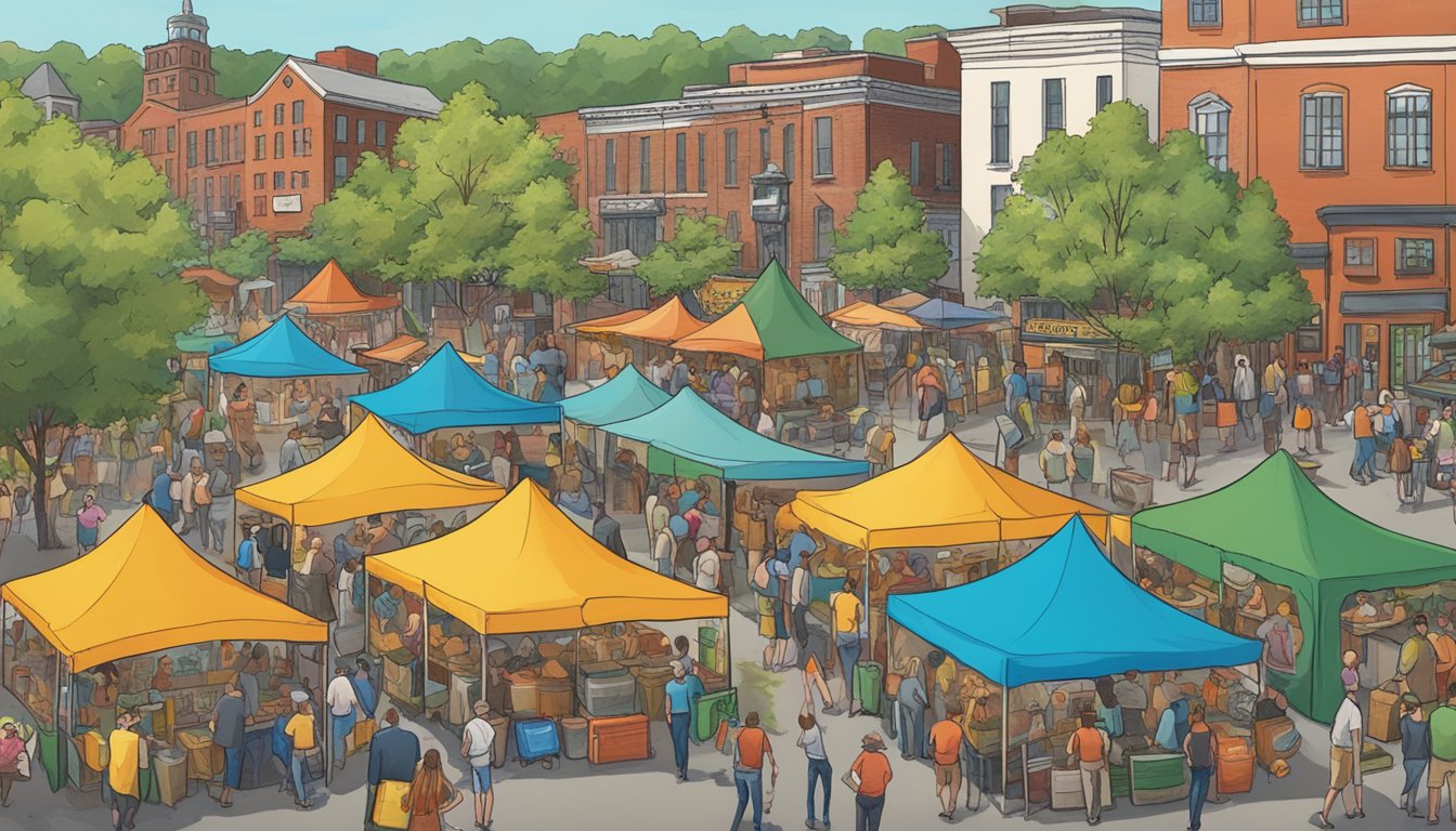 A bustling local craft beer festival in New Bedford, MA, with colorful tents, lively music, and people enjoying responsibly