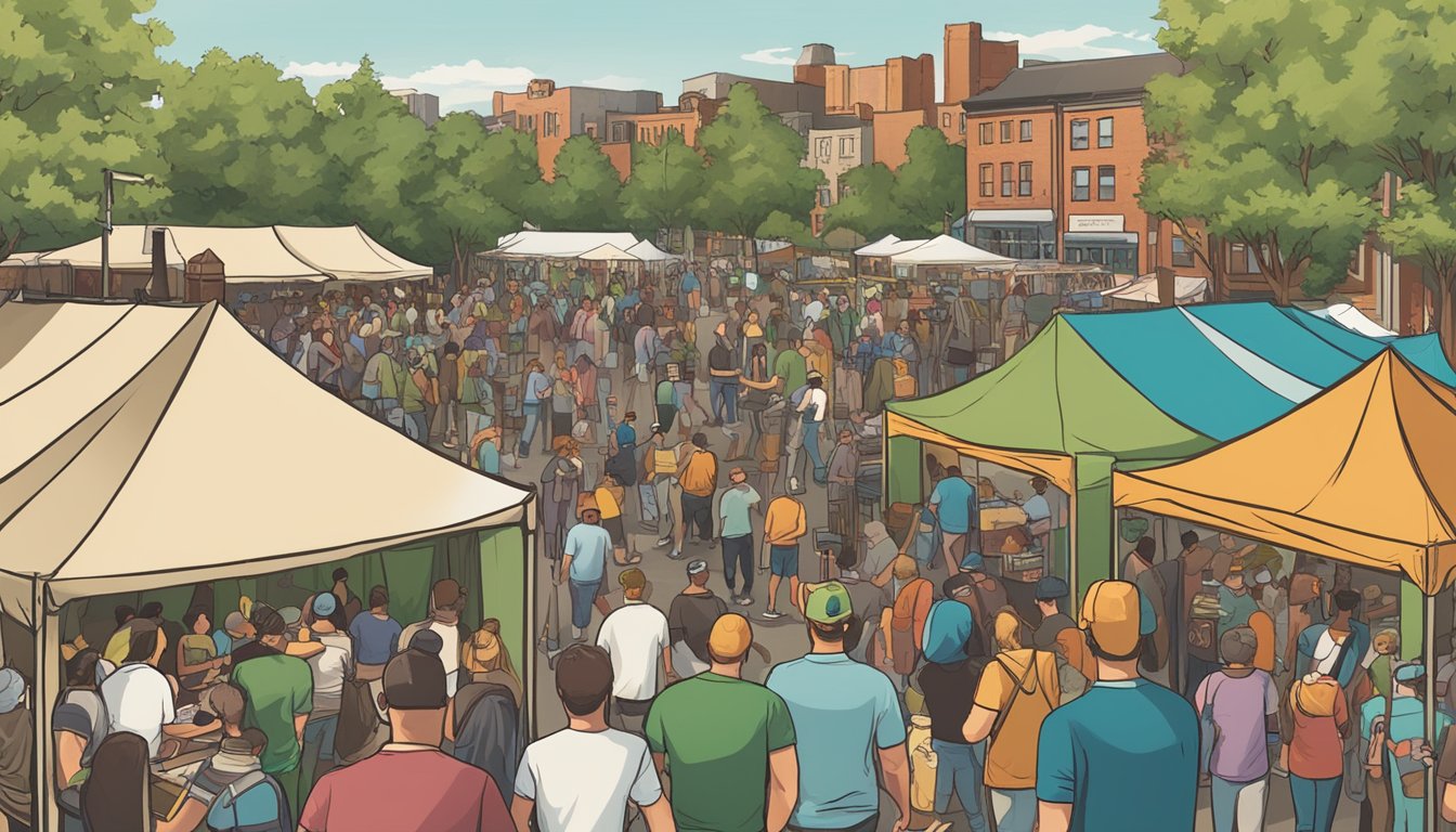 A bustling local craft beer festival in Worcester, MA with vendors, live music, and enthusiastic patrons enjoying the economic impact