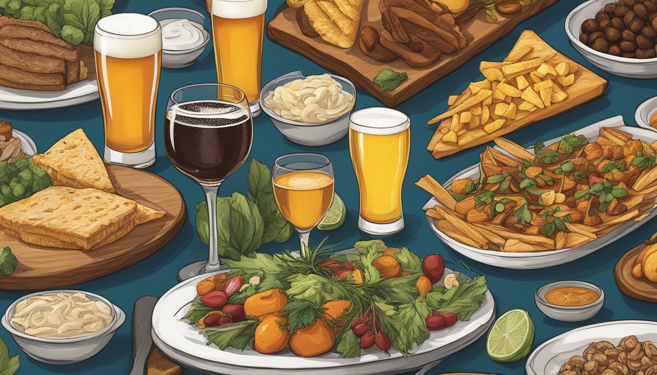 A table set with various local craft beers and food pairings in Lansing, MI