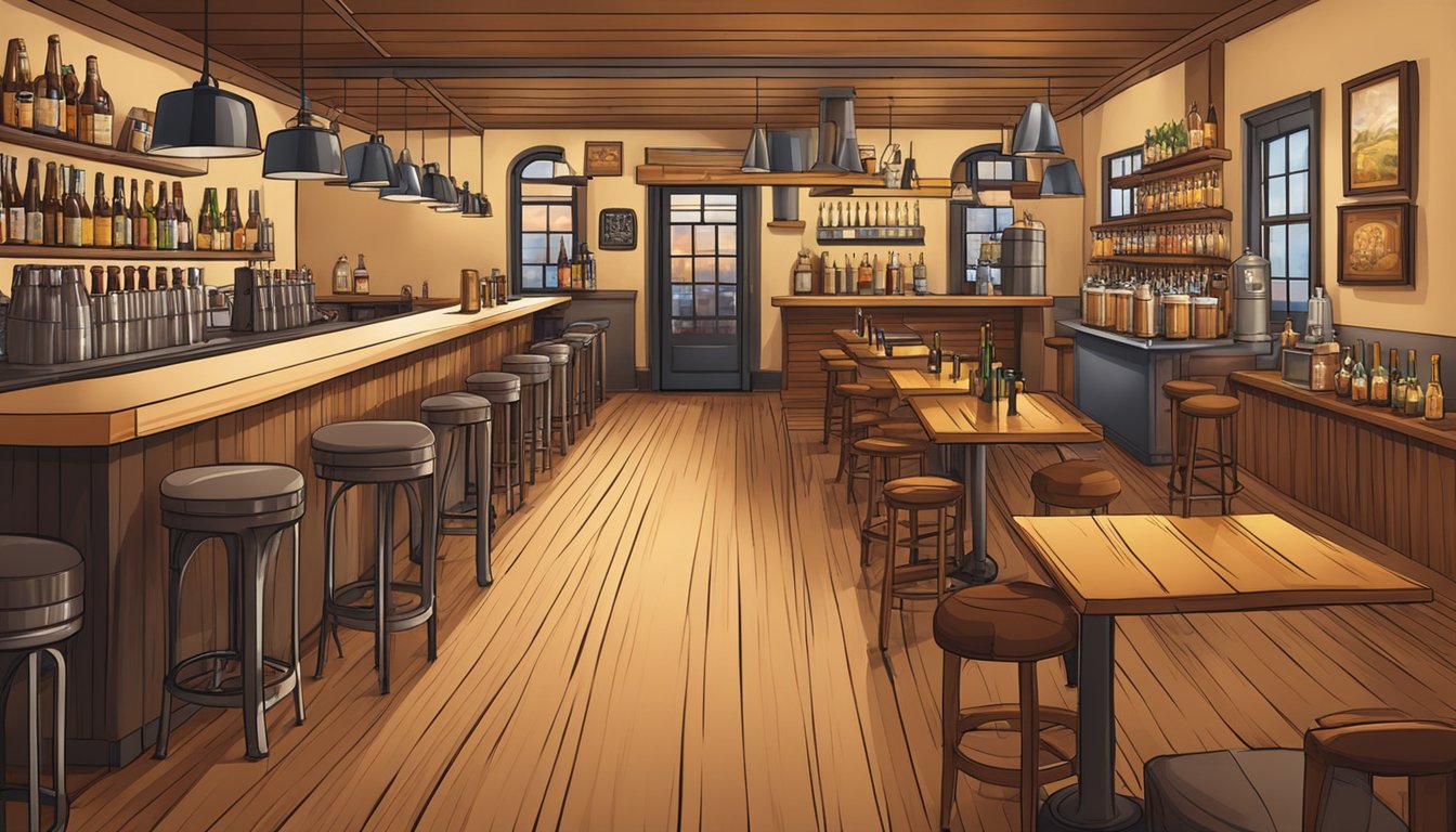 A lively beer bar with a variety of craft beer taps, surrounded by cozy seating and a warm, inviting atmosphere