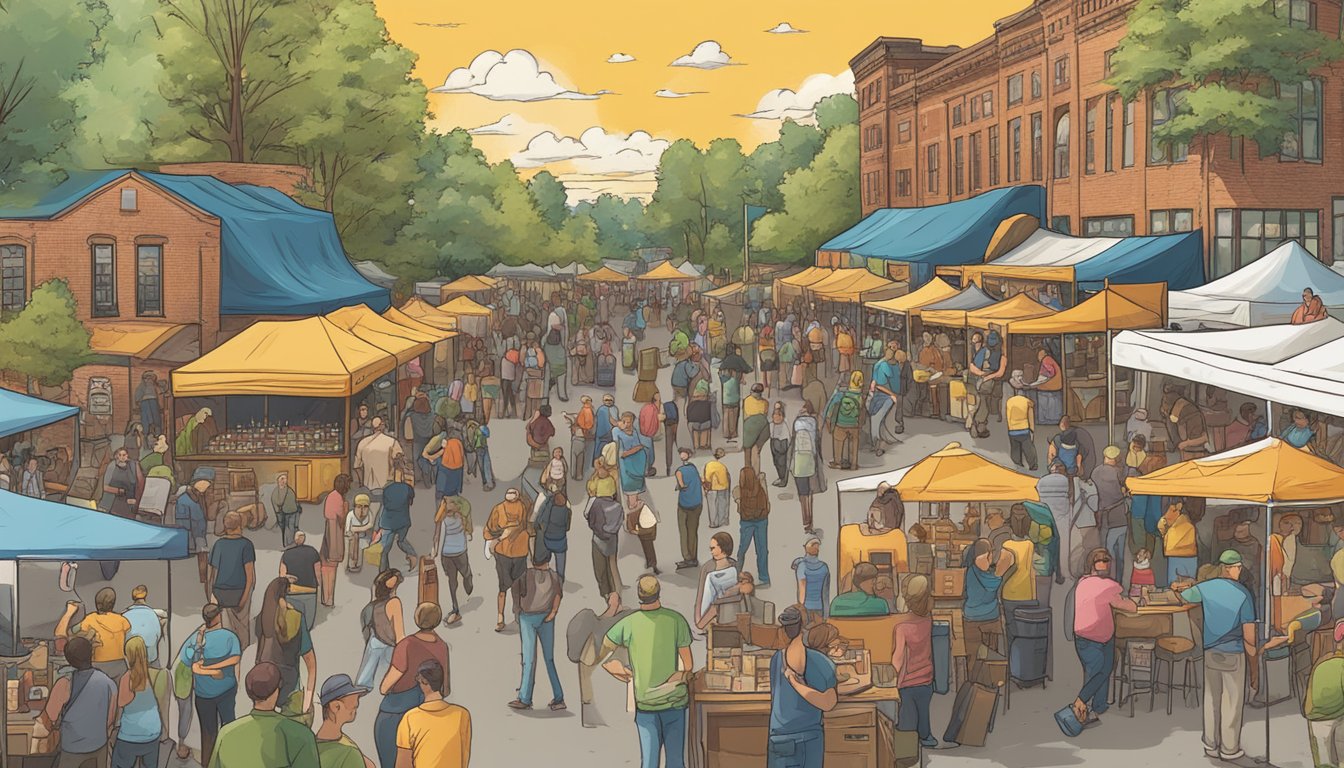 A bustling craft beer festival in Ann Arbor, MI, with live music, food trucks, and a variety of local breweries showcasing their unique beers