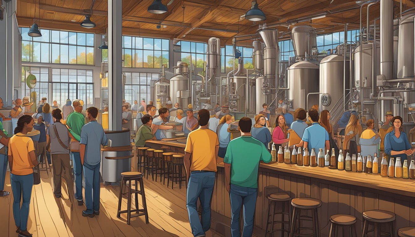 A bustling brewery scene with diverse beer offerings and vibrant atmosphere in Charlotte, NC