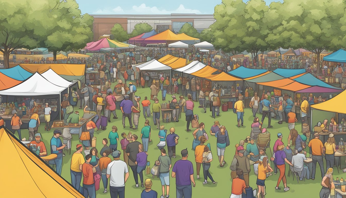 A bustling craft beer festival with colorful banners and tents, surrounded by eager patrons sampling seasonal and special releases in Sterling Heights, MI