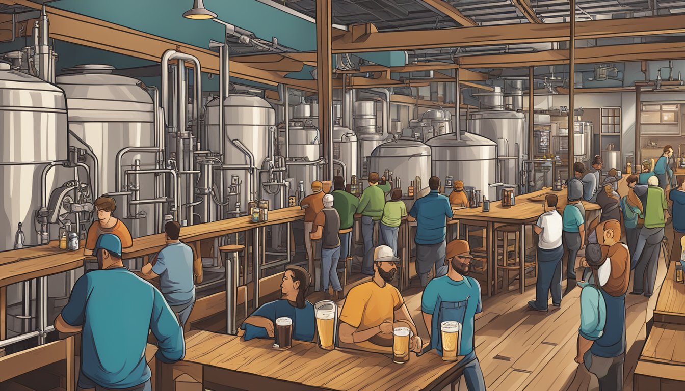 A bustling local craft brewery scene in St. Louis, with a variety of beer styles on display, from hoppy IPAs to rich stouts