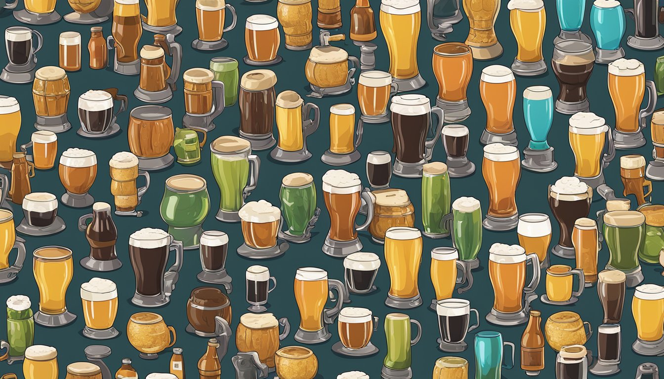 A bustling craft beer festival with rows of colorful taps and a variety of beer styles on display