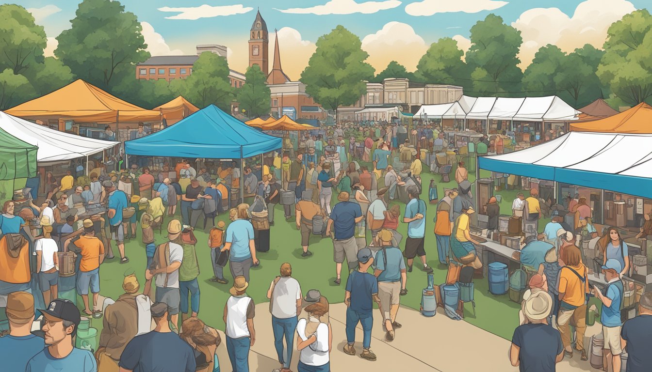 A bustling craft beer festival in High Point, NC, with vendors, live music, and enthusiastic community members enjoying local brews