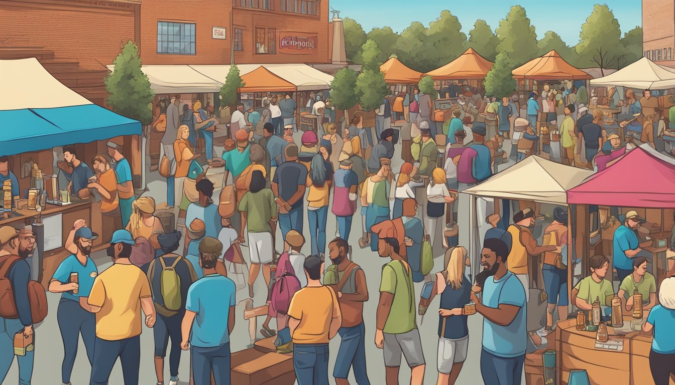 A bustling local craft beer festival with vendors, live music, and happy patrons enjoying the diverse selection of brews