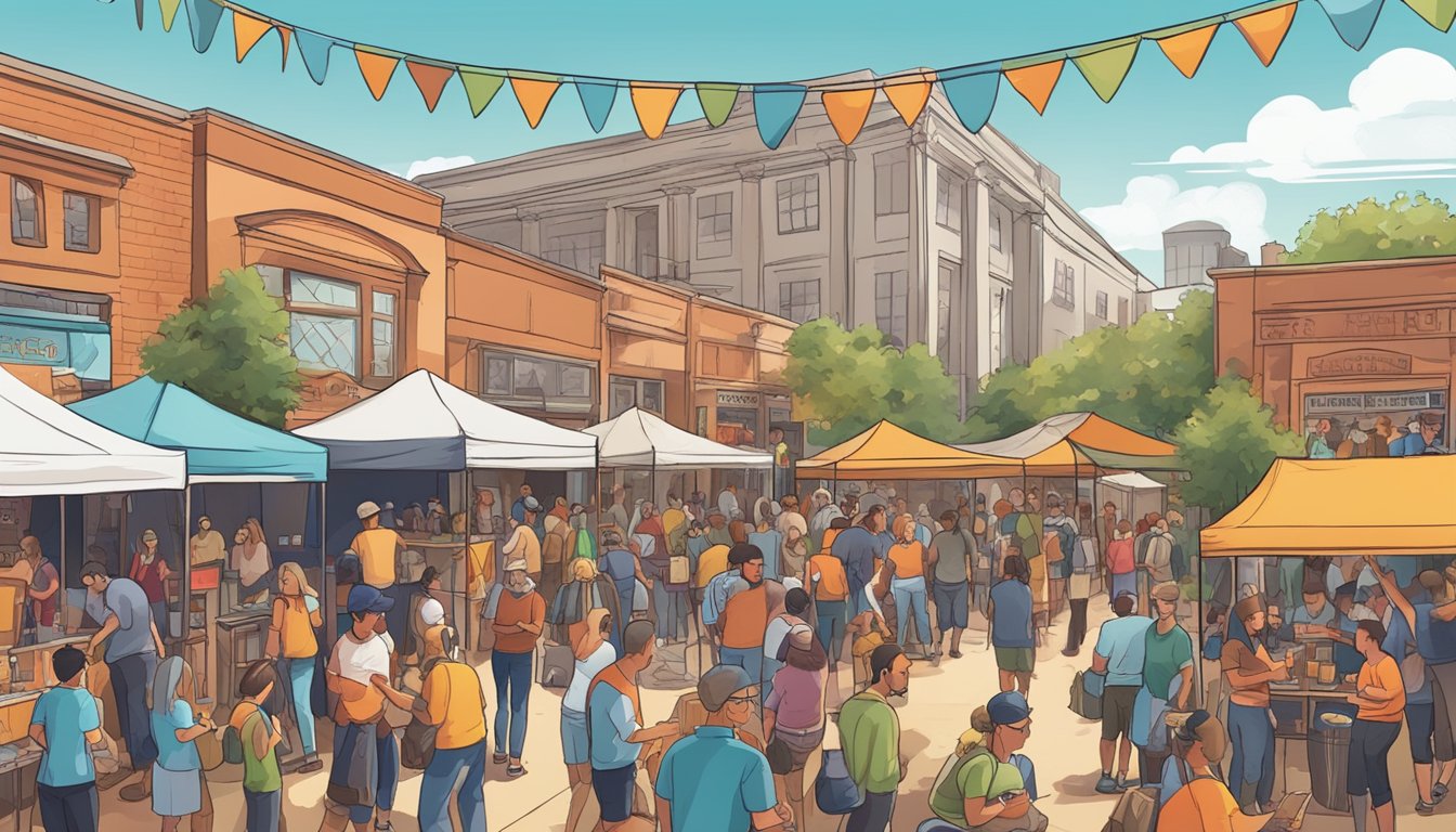 A bustling local craft beer festival with vendors, live music, and happy patrons enjoying the vibrant atmosphere