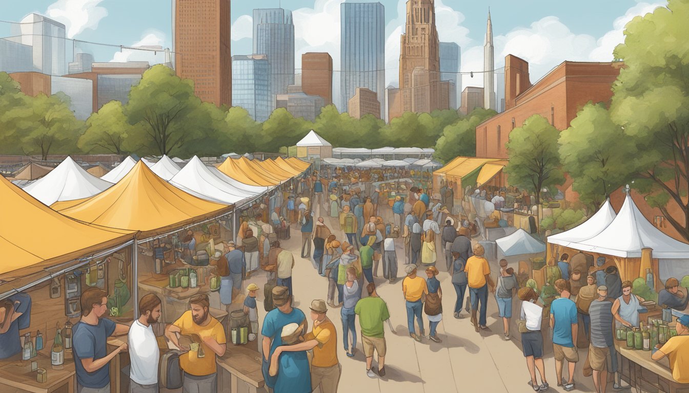 A bustling local craft beer festival in Columbus, OH, showcasing innovative and sustainable brewing practices