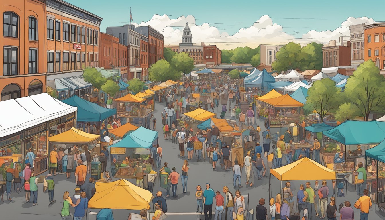 A bustling craft beer festival in Syracuse, NY, with a variety of unique brews, live music, and food trucks creating a vibrant and lively atmosphere