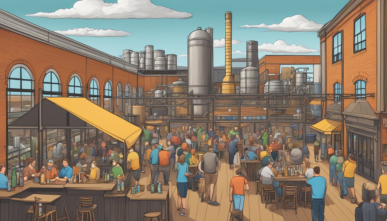 A bustling brewery with patrons enjoying beer tastings, live music, and interactive events in Cincinnati, OH