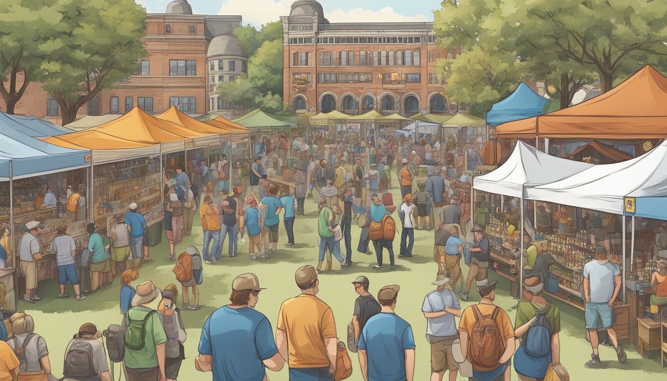 A bustling local craft beer festival in Dayton, Ohio, with a variety of breweries showcasing their unique and flavorful offerings