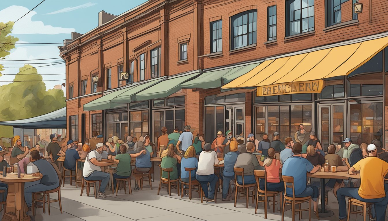 A bustling local brewery with patrons enjoying craft beer, live music, and community spirit in Cleveland, Ohio