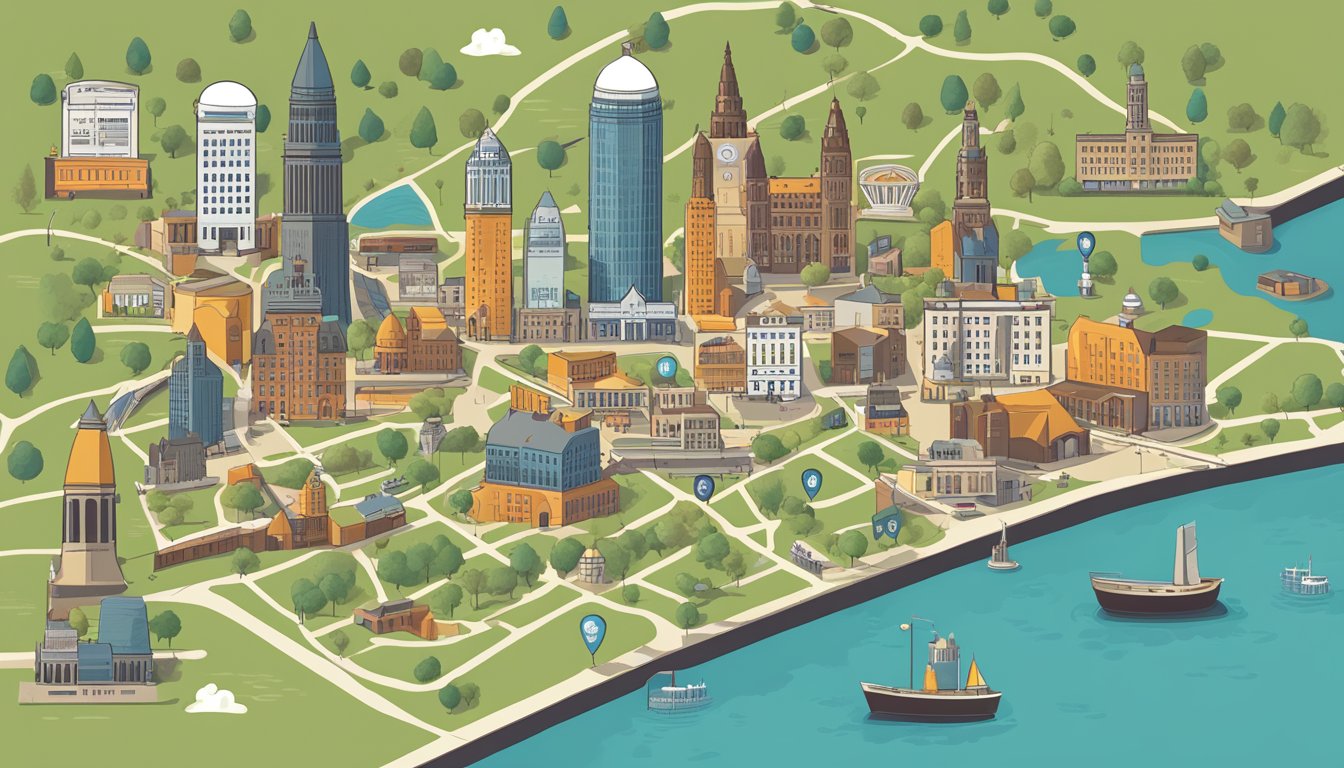 A map of Cleveland, OH with craft beer locations marked by icons