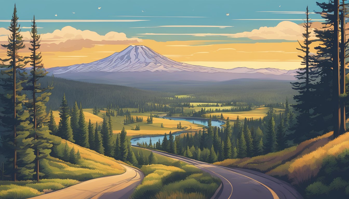 A winding trail through Bend, Oregon, lined with vibrant craft breweries and scenic views of the Cascade Mountains