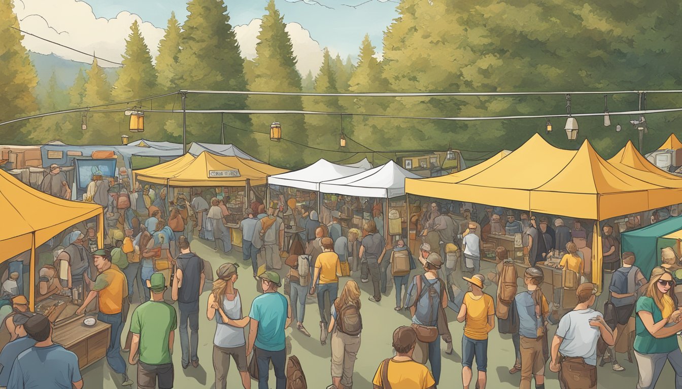 A bustling craft beer festival in Eugene, Oregon, with a variety of local breweries showcasing their unique and innovative beer offerings