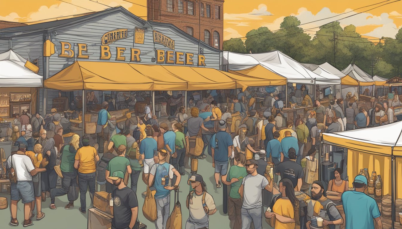 A bustling craft beer festival in Memphis, TN, with local breweries showcasing their unique brews and engaging in collaborative events