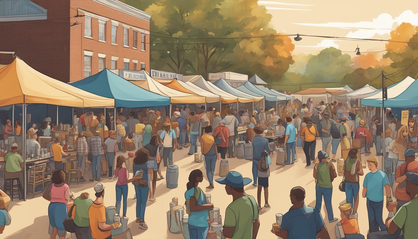 A bustling local Memphis craft beer festival with diverse vendors and lively patrons enjoying the unique brews