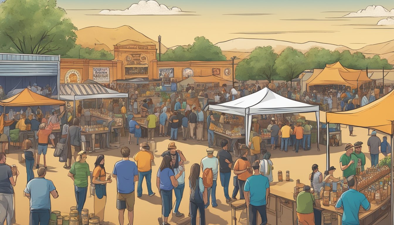 A bustling craft beer festival in Abilene, with a variety of breweries showcasing their unique and flavorful offerings to a crowd of enthusiastic beer enthusiasts