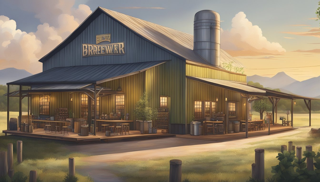 A rustic brewery with a modern twist, set against a backdrop of southern Texas charm