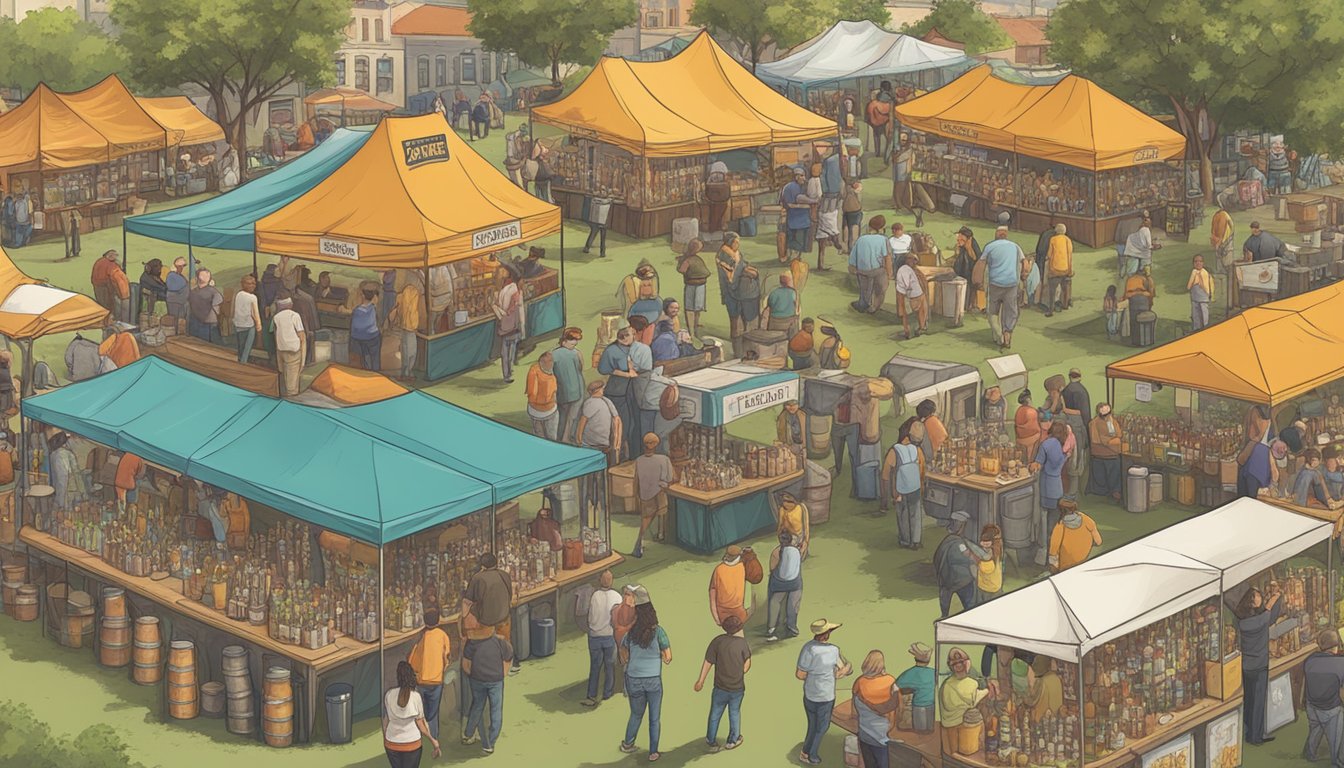 A bustling craft beer festival in Fort Worth, Texas, with a variety of local breweries showcasing their unique and flavorful brews