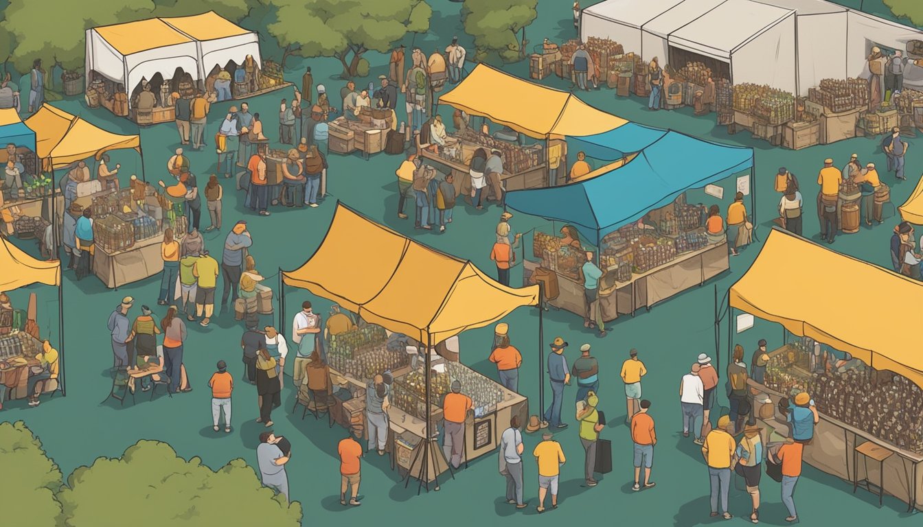 A bustling craft beer festival with a variety of vendors and patrons sampling different types of beer in Beaumont, TX