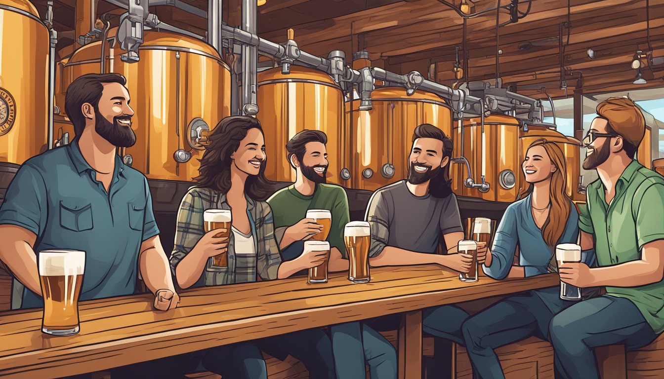 A group of people enjoying brewery tours and tastings in a vibrant local craft beer guide in Garland, TX