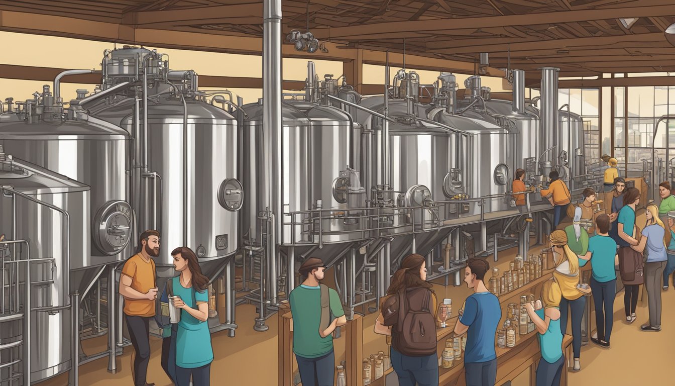 A bustling brewery with visitors sampling beers and enjoying guided tours in Pearland, TX