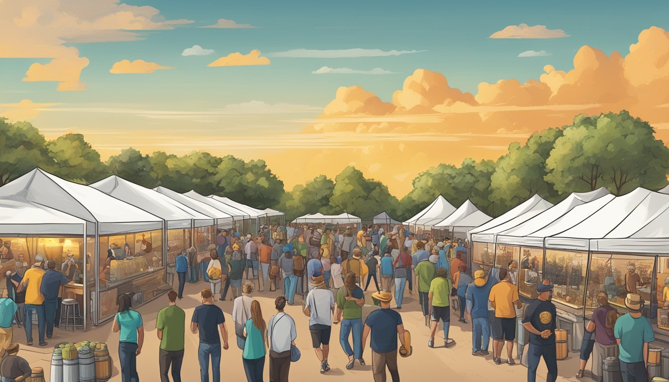 A bustling craft beer festival in Lubbock, TX with local breweries showcasing their unique brews to a diverse crowd of beer enthusiasts