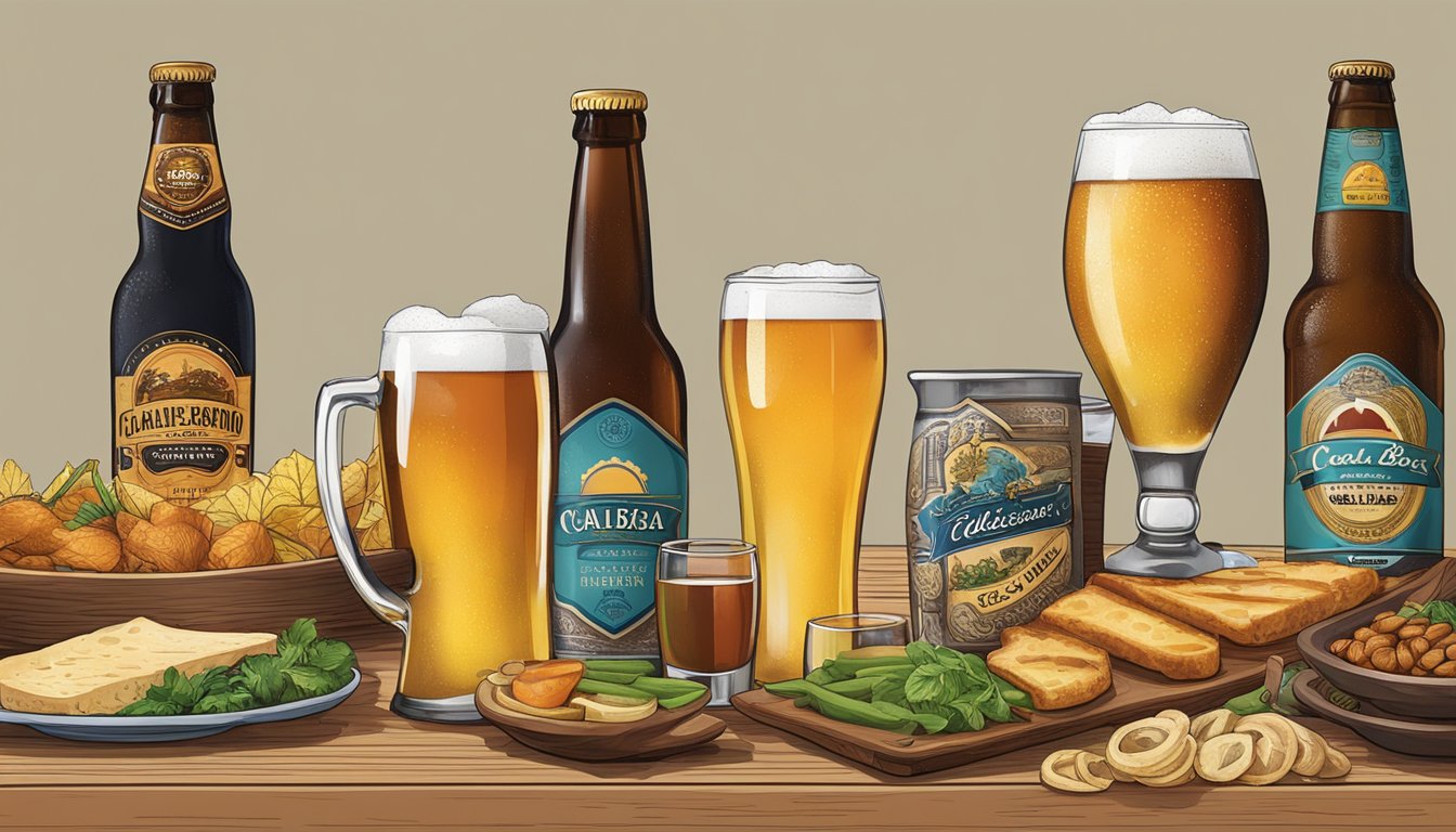 A table set with various local craft beers and food pairings in Odessa, TX