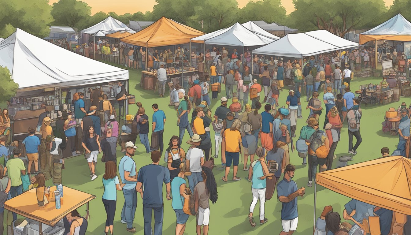 A bustling local craft beer festival in McAllen, TX, with vendors, live music, and enthusiastic attendees sampling a variety of unique brews